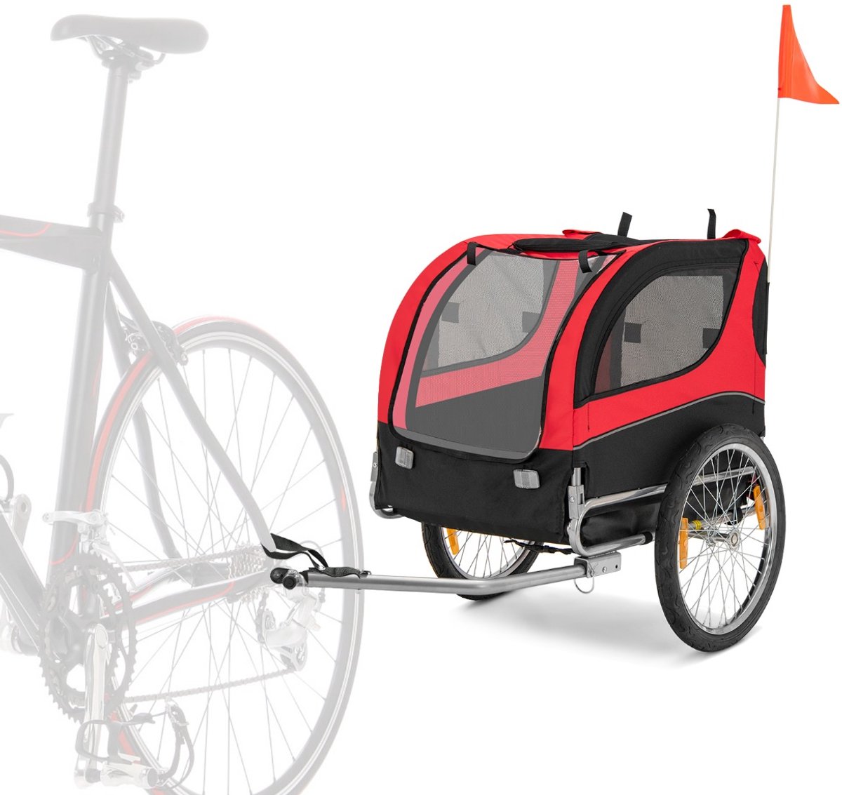 SureDeal® - Hondenproduct - Dieren Fietskar Fietskar - Kleine - Middelgrote Honden - Wielen Zonnedak Universeel - 135x60,5x95 cm - Zwart + Rood