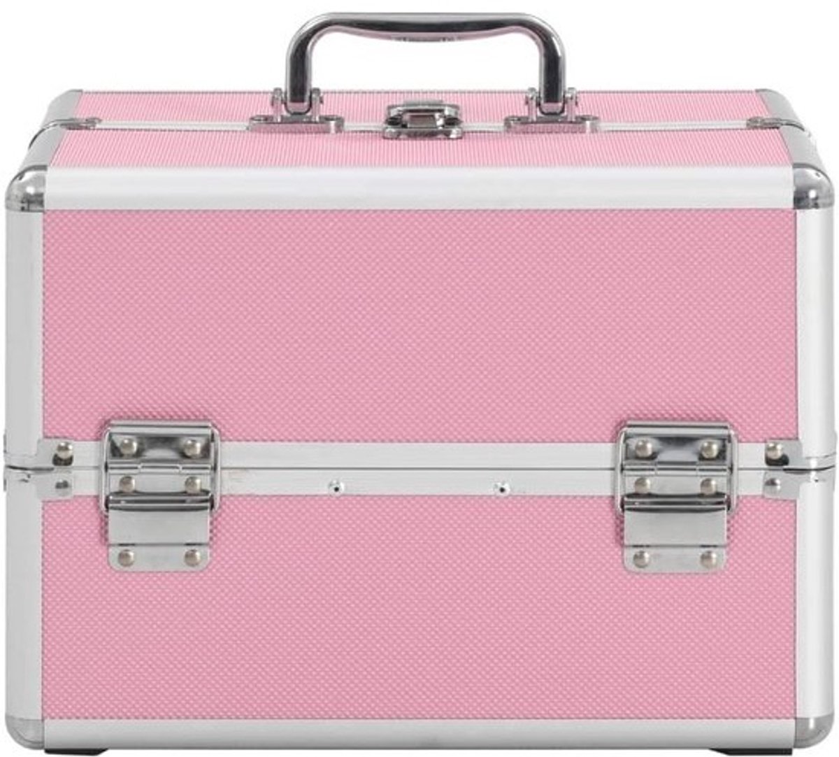 Professionele Make-up Koffer op Wielen - Aluminium Roze Cosmetica Trolley met Lade