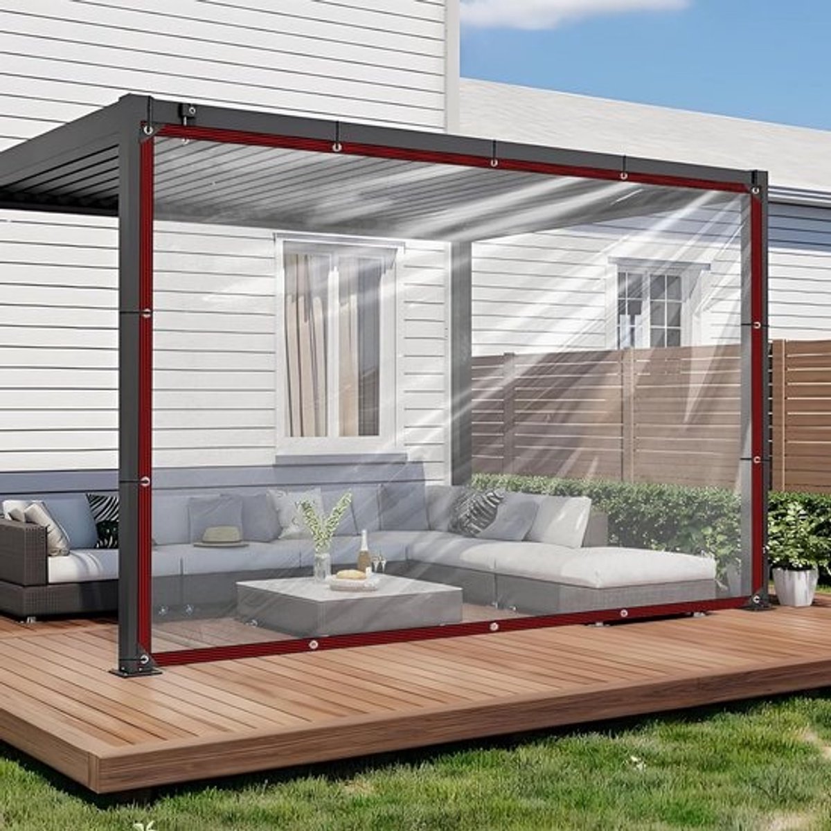 Waterdicht Transparant Afdekzeil met Ogen voor Buiten, Tuin en Overkapping