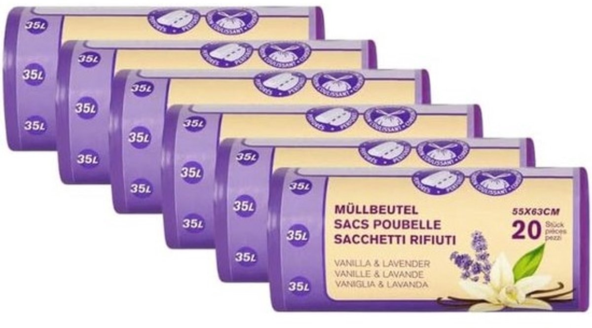 Multifunctionele scheurvaste vuilniszakken met trekkoord - 35 liter, 6 rollen x 20 zakken