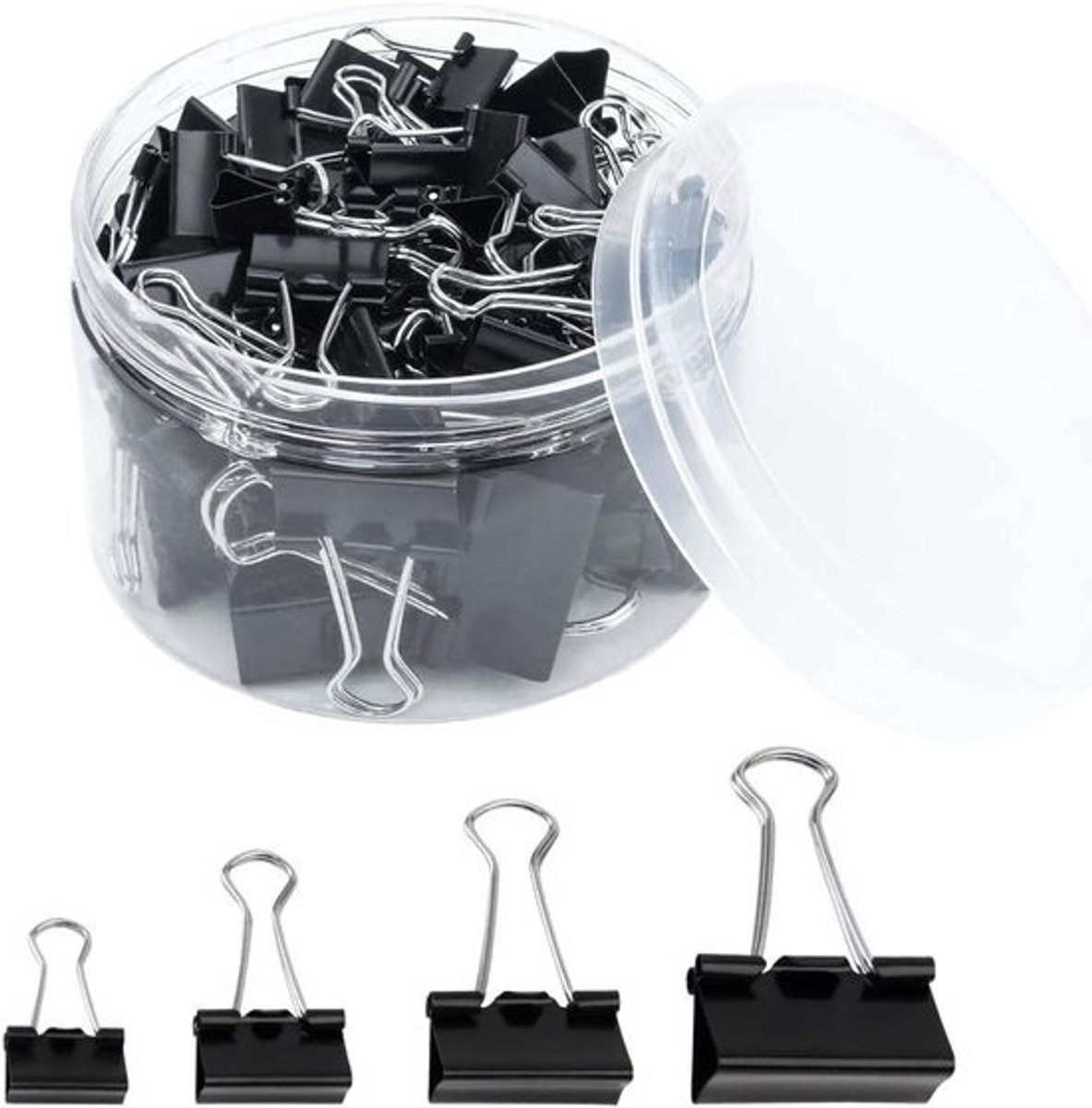 Foldback Beugels - Binder Clips - Metalen Clips - Papier Clips voor Notities - Kantoorbenodigdheden - Zwarte 15mm 19mm 25mm 32mm - 60 stuks