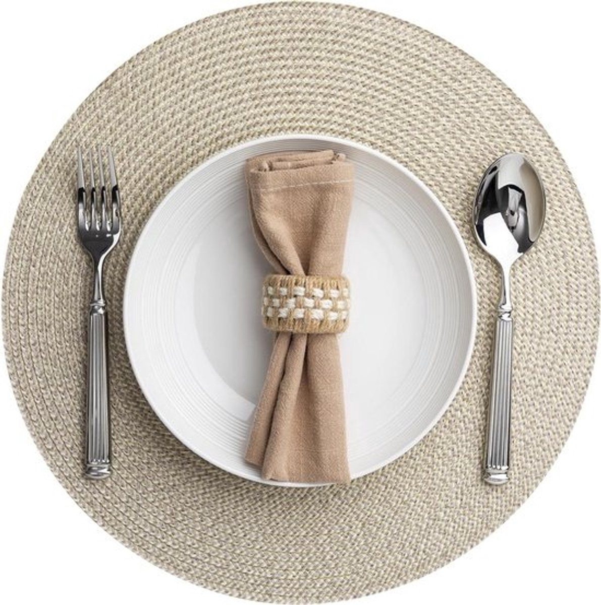 Ronde placemats - Tafelmatten geweven - Eettafel beschermen - Hittebestendig antislip - 366 cm - Beige-bruin