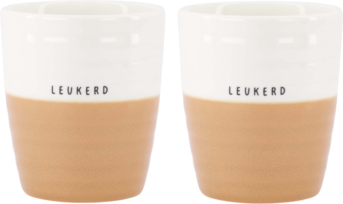 Zusss Set Van 2 Koffiemokken Leukerd - Keramieken Mokken - Wit & Camel - 210Ml Keramiek White / Camel