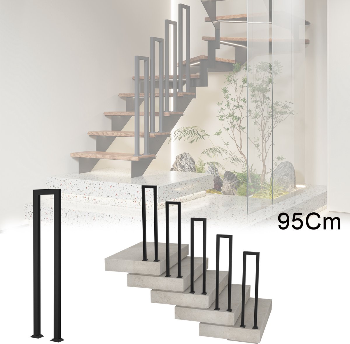Trapleuning 95 Cm – U-vormige IJzeren Leuning met Vloermontage – voor Trap, Balkon, Hal en Entree – Binnen en Buiten