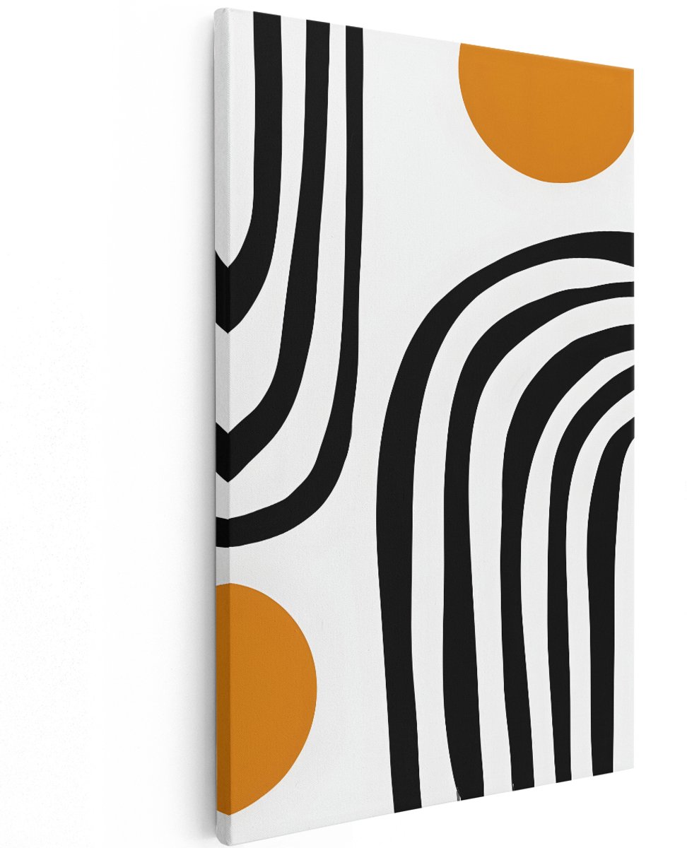 Artaza Canvas Schilderij Abstract - 120x180 cm - Groot - Wanddecoratie Modern - Muurdecoratie Geometrisch - Decoratie Woonkamer - Oranje Zwart