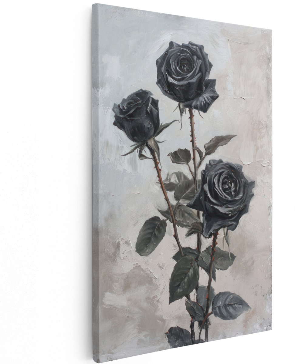 Artaza Canvas Schilderij Zwarte Rozen - 120x180 cm - Groot - Wanddecoratie Bloemen - Muurdecoratie Zwart - Decoratie Woonkamer - Schilderijen Op Canvas