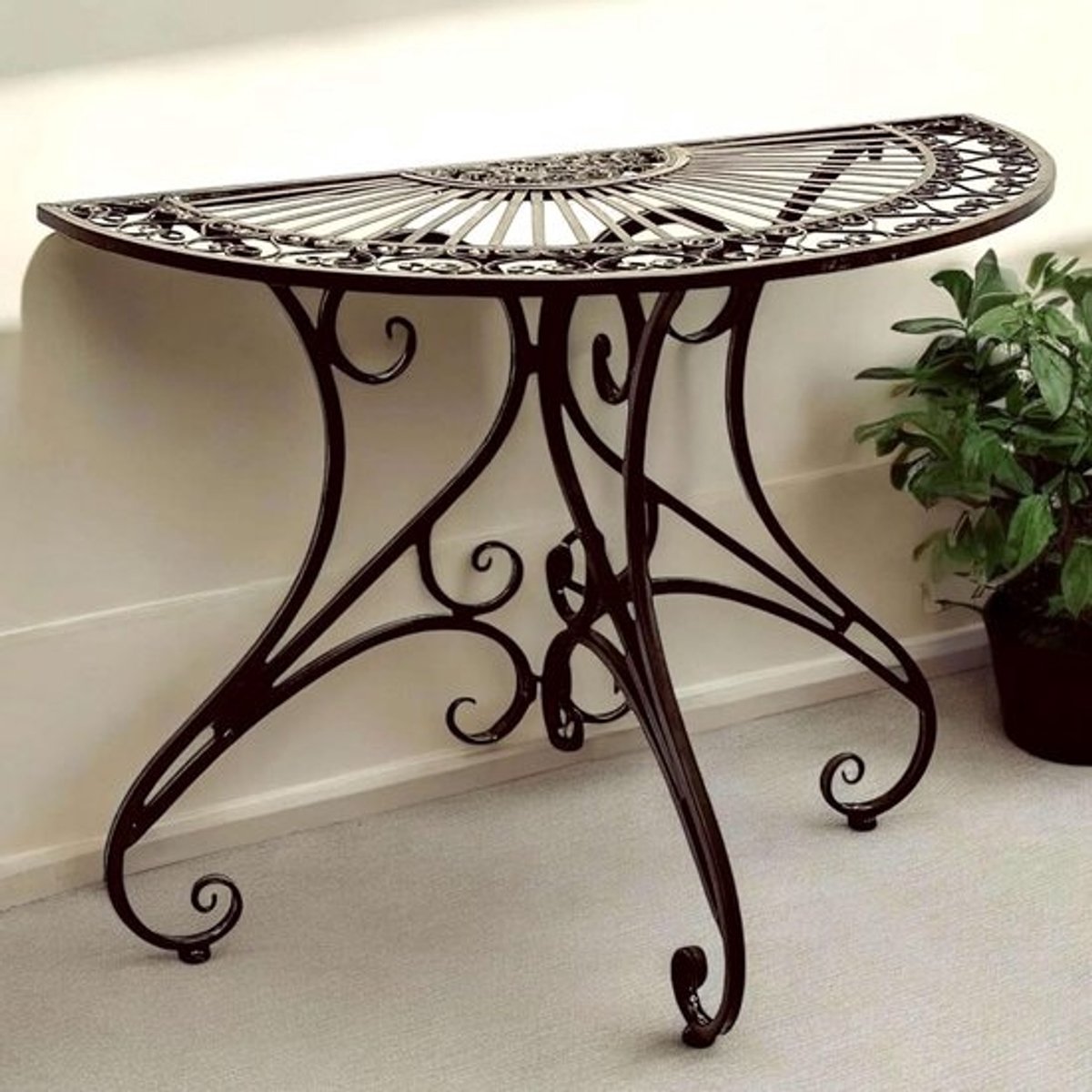 Halfronde Wandtafel 90 cm, Metaal, Bruin, Veelzijdig Design