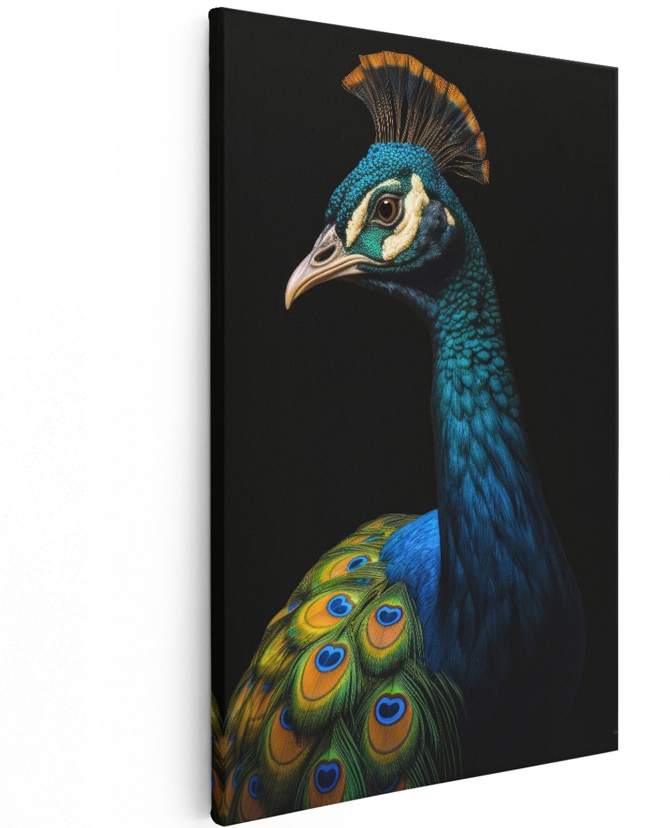 Artaza Canvas Schilderij Pauw - 120x180 cm - Groot - Wanddecoratie Vogels - Muurdecoratie Dieren - Kleurrijk Schilderij - Blauw