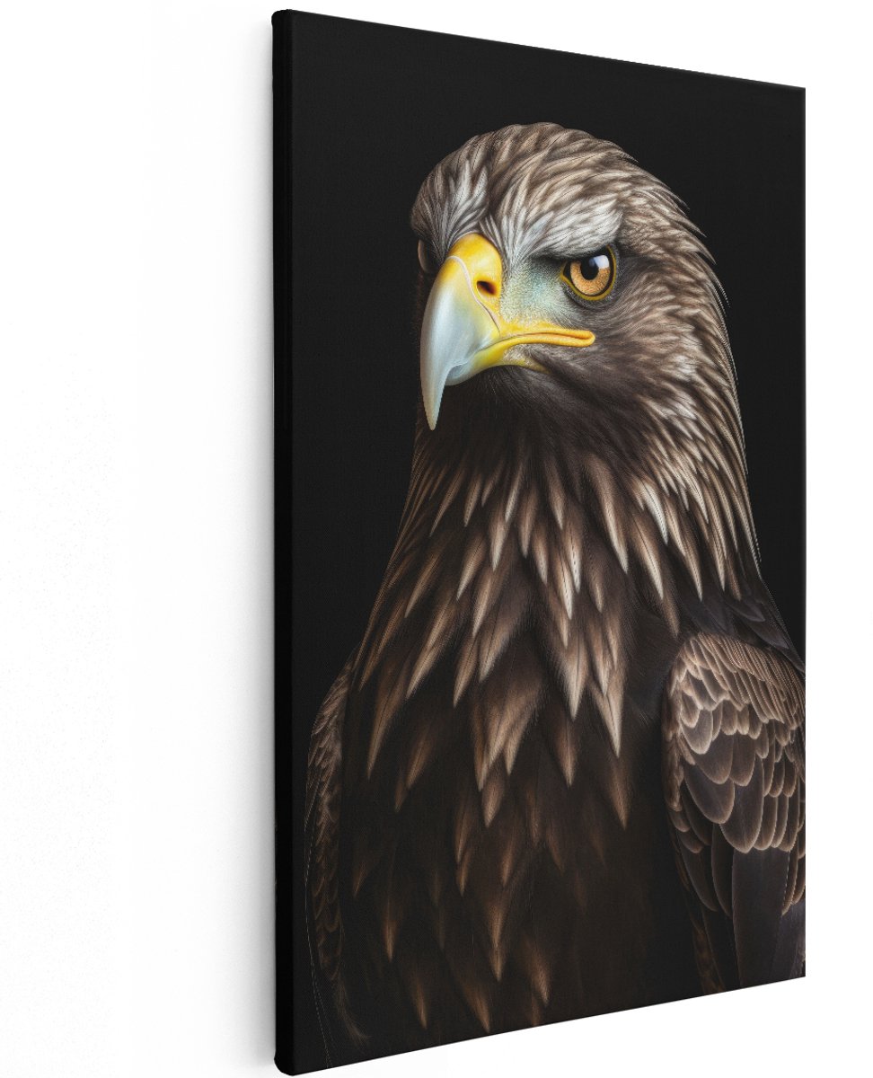 Artaza Canvas Schilderij Arend - 120x180 cm - Groot - Wanddecoratie Roofvogel - Muurdecoratie Dieren - Decoratie Zwart Portret - Kamer Accessoires
