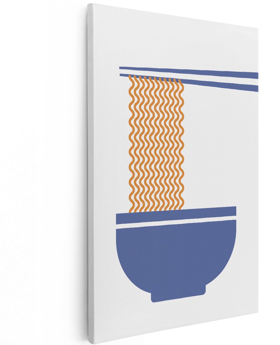 Artaza Canvas Schilderij Noedels - 120x180 cm - Groot - Wanddecoratie Keuken - Muurdecoratie Minimalistisch - Schilderijen Aziatisch Eten - Blauw Oranje