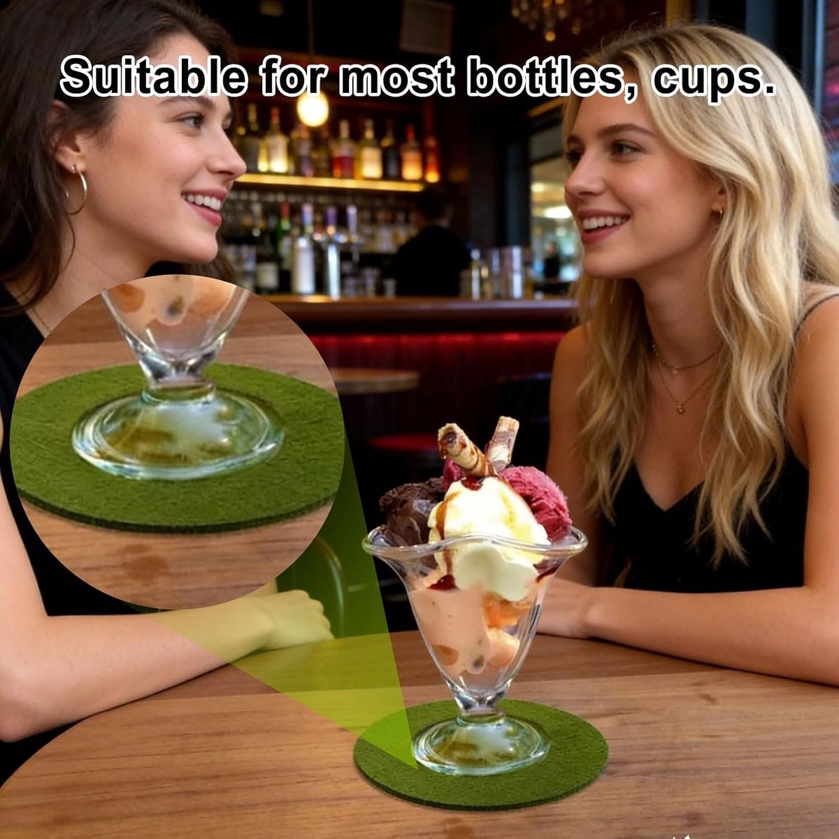Set van 14 Groene Vilt Onderzetters, Antislip en Warmtebestendig - Wasbare Onderzetters voor Bekers, Glazen en Tafelgebruik, Perfect voor Thuis en Bars