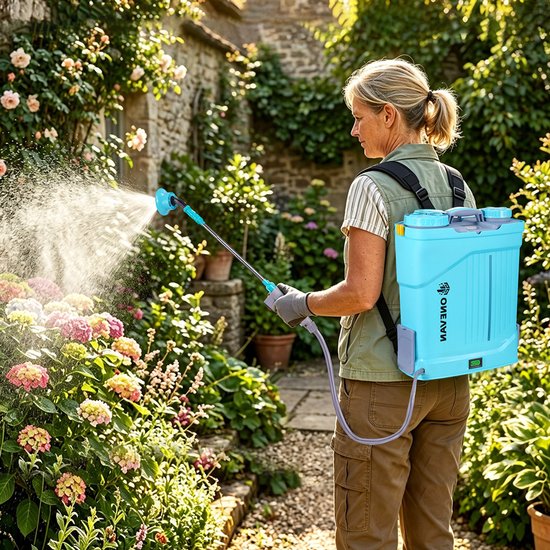 ONEVAN Accu Drukspuit - Aangedreven Rugspuit - 8 Bar Drukspuit - 20 L - met 2x Accu's en 5 Sproeikoppen - voor Gazon, Onkruid & Terras — afbeelding 4