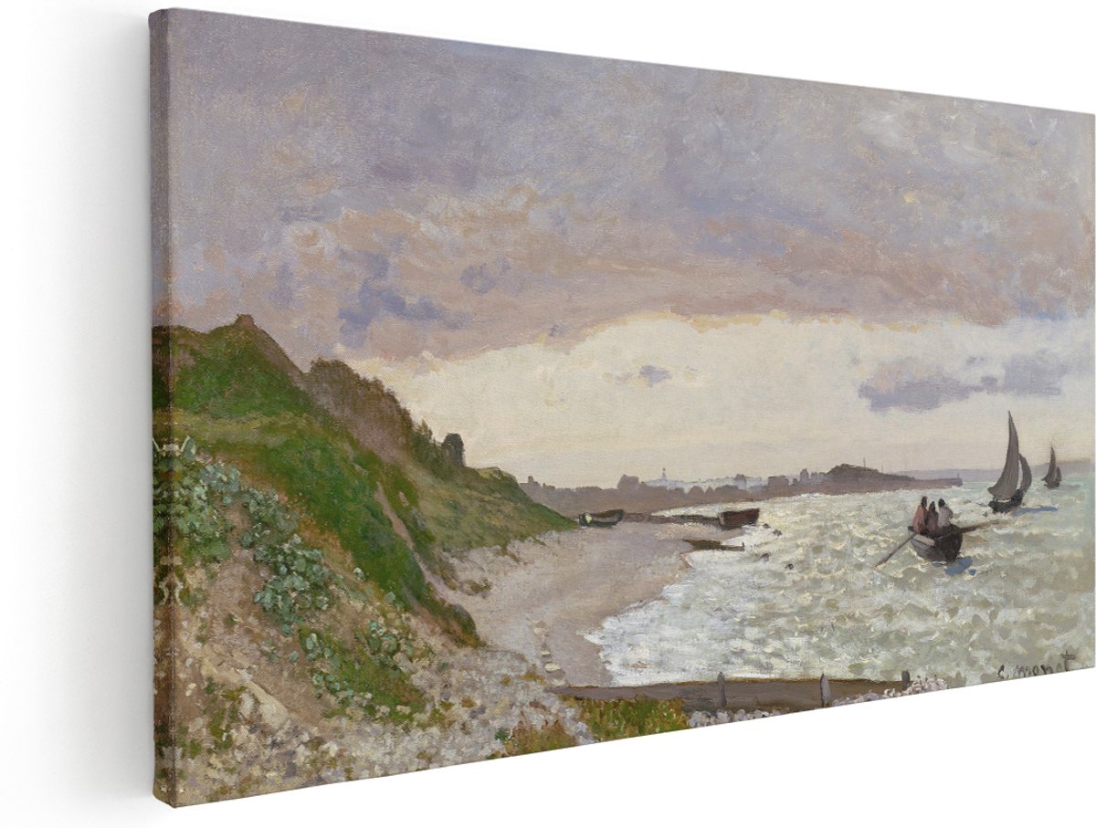 Artaza Canvas Schilderij Zee - 180x90 cm - Groot - Wanddecoratie Monet - Muurdecoratie Kustlijn Boten - Schilderijen Natuur