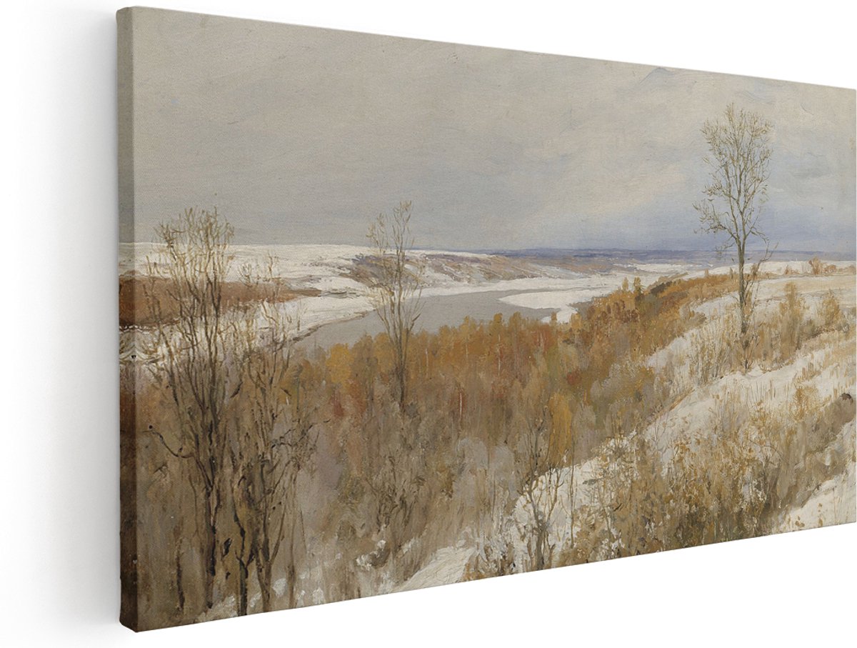 Artaza Canvas Schilderij Landschap - 180x90 cm - Groot - Wanddecoratie Winter - Muurdecoratie Besneeuwde Heuvels - Decoratie Bomen