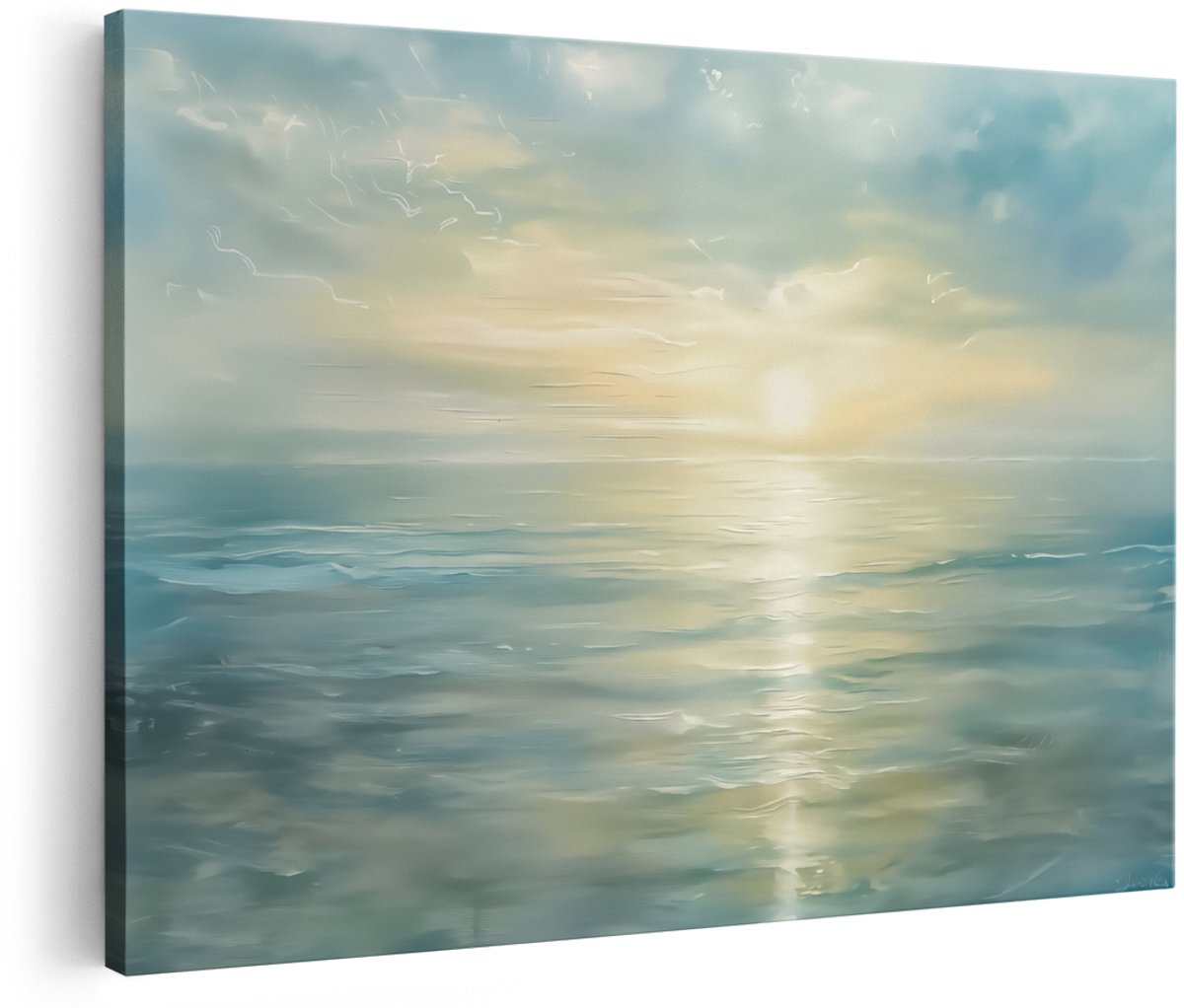 Artaza Canvas Schilderij Zonsondergang boven de Oceaan - Landschap - 180x120 cm - Groot - Wanddecoratie Woonkamer - Schilderijen - Muurdecoratie