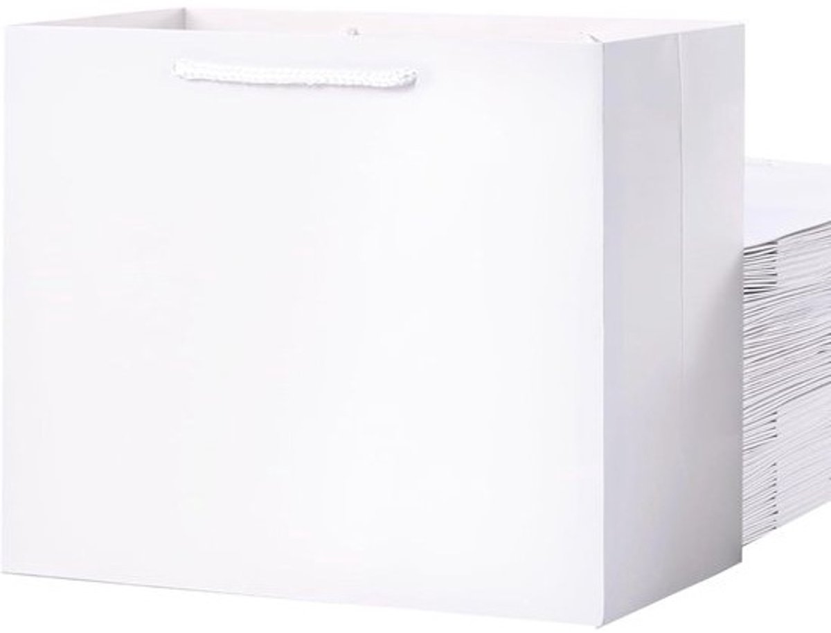 Witte Geschenkzakjes 10 Stuks 40x15x30 cm - Extra Grote Papieren Zakken met Handgrepen voor Verjaardag en Bruiloft