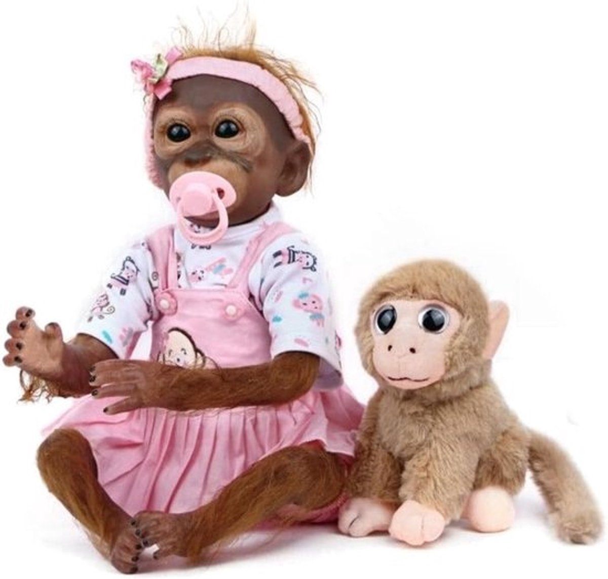 Reborn pop aap - Baby pop - Kinderspeelgoed - Handgemaakt realistisch - 52 cm - Roze