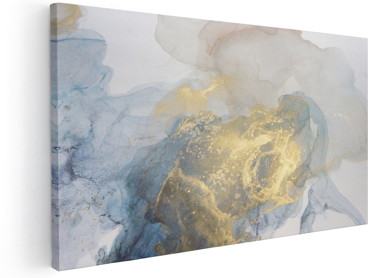 Artaza Canvas Schilderij Abstracte Kunst van Grijze Gouden Marmer - 180x90 cm - Groot - Wanddecoratie Woonkamer - Schilderijen - Muurdecoratie
