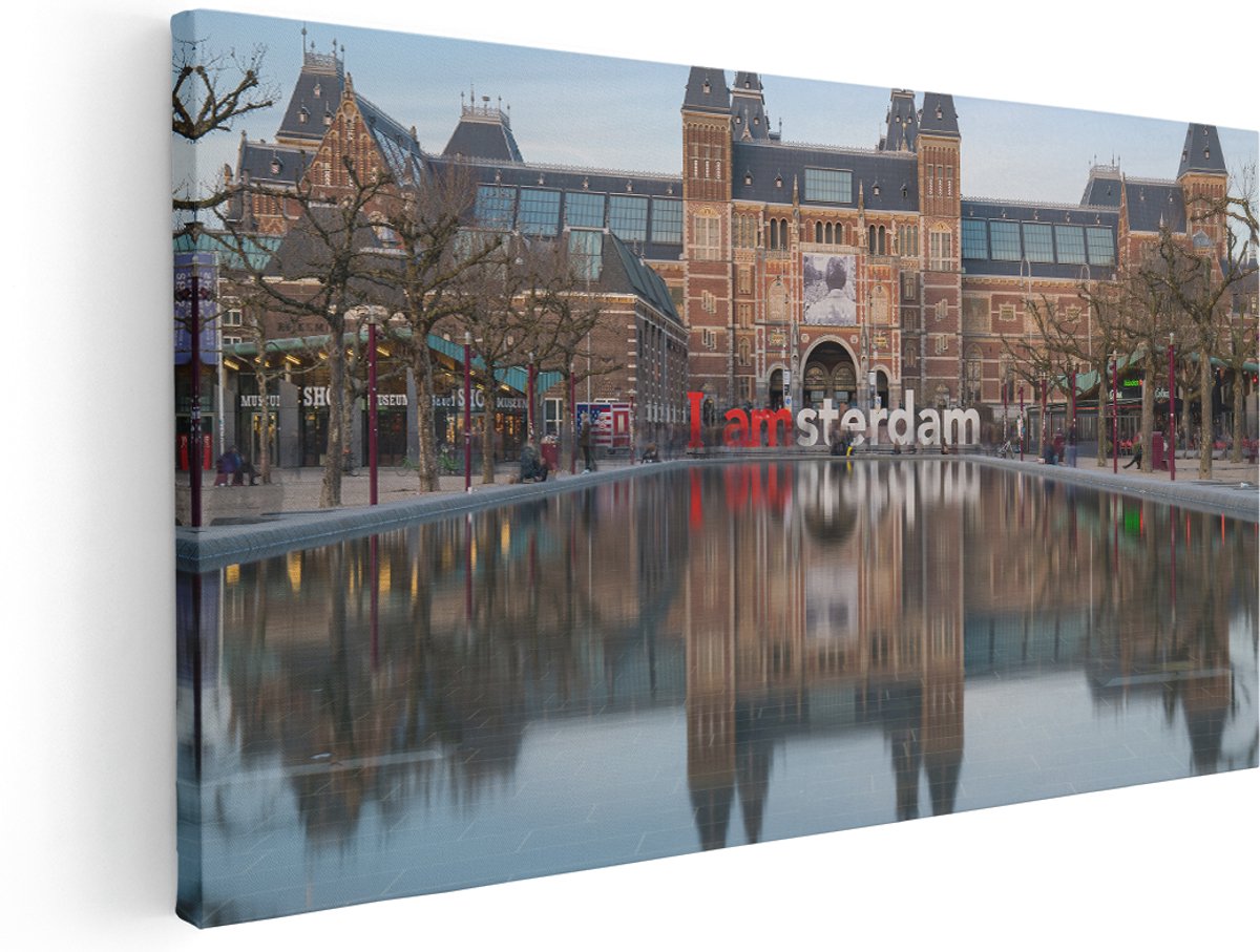 Artaza Canvas Schilderij Amsterdam Rijksmuseum - I Amsterdam Tekst - 180x90 cm - Groot - Wanddecoratie Woonkamer - Schilderijen - Muurdecoratie