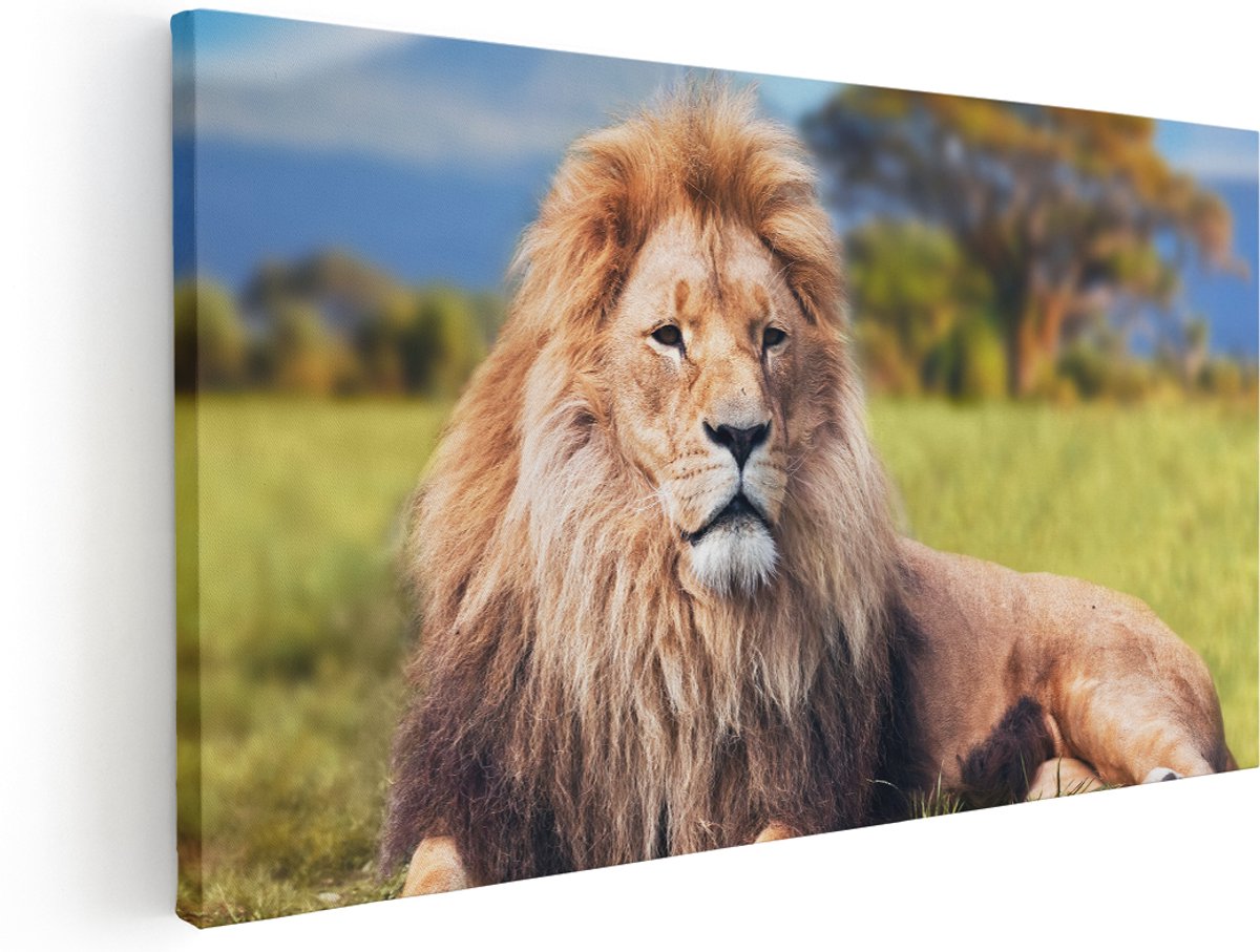 Artaza Canvas Schilderij Leeuw - 180x90 cm - Groot - Wanddecoratie Woonkamer - Schilderijen - Muurdecoratie