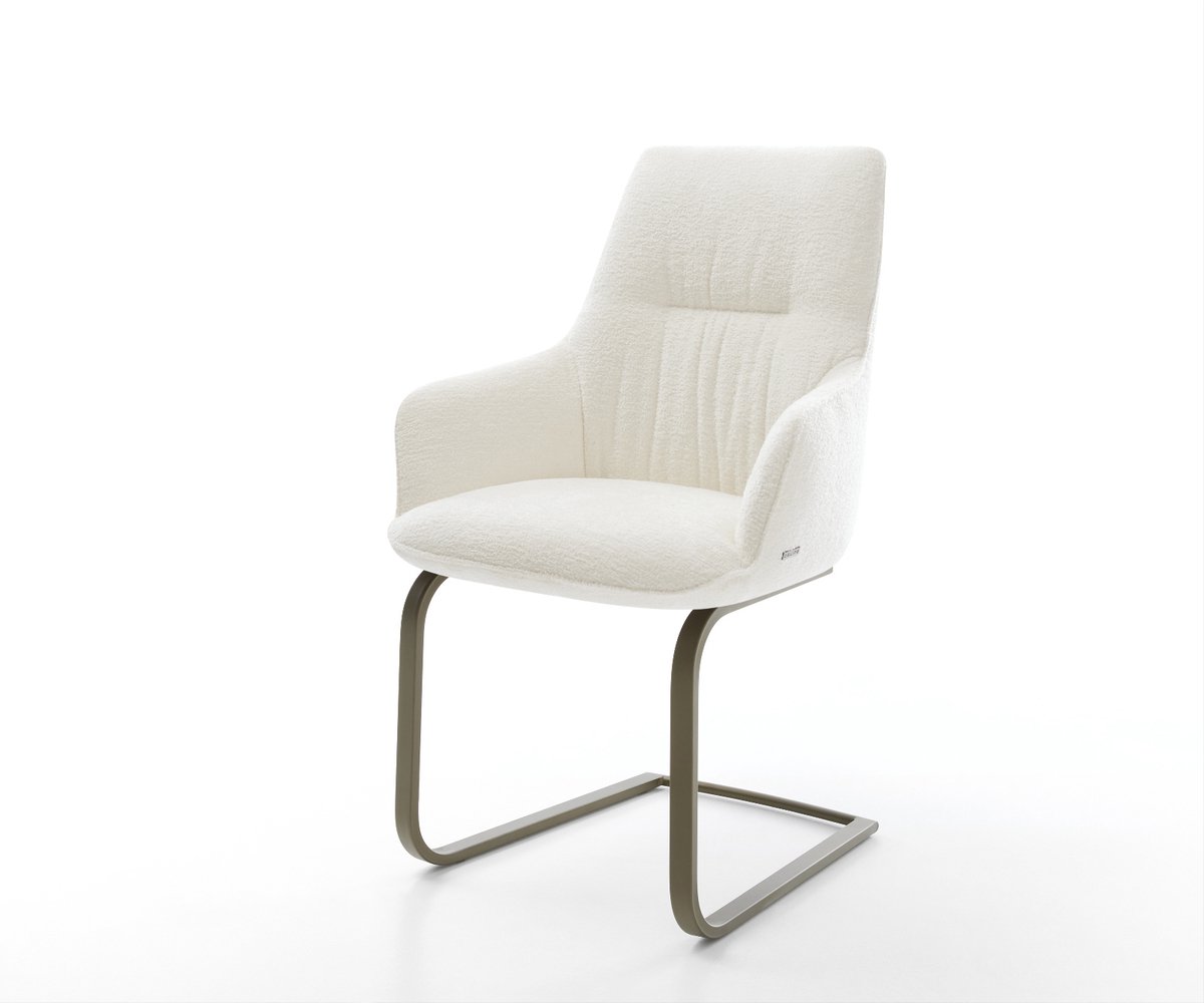 Sledestoel Zelia-Flex met armleuning sledemodel vlak afwerking met titanium bouclé zacht beige pocketveer kern
