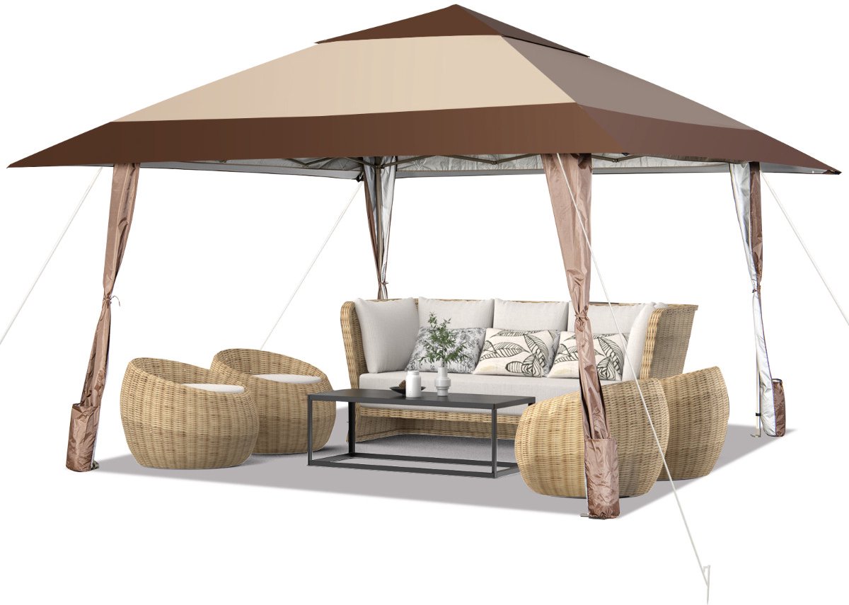 SureDeal® - Tent - Vouwpaviljoen Waterdicht Bescherming - Tuinfeest Bruiloft - Festival - Draagtas Bruin - 390x390x265 cm - Koffiebruin