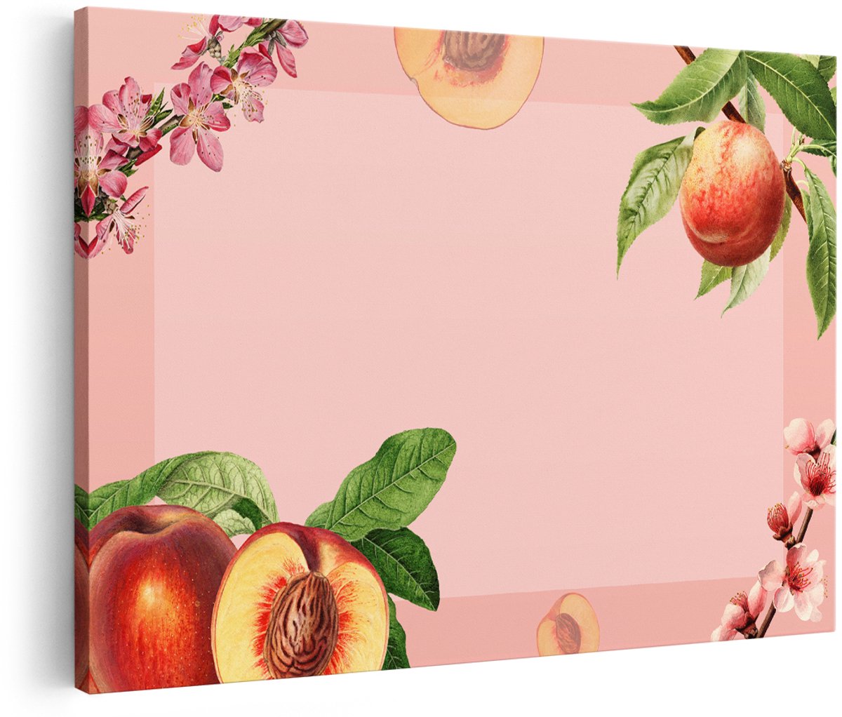 Artaza Canvas Schilderij Perziken - 180x120 cm - Groot - Wanddecoratie Bloesem - Muurdecoratie Fruit - Decoratie Vintage Roze