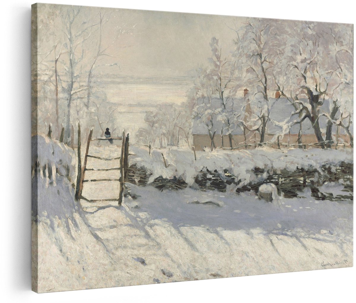 Artaza Canvas Schilderij De Ekster, La Pie - Claude Monet - 180x120 cm - Groot - Kunst - Wanddecoratie Woonkamer
