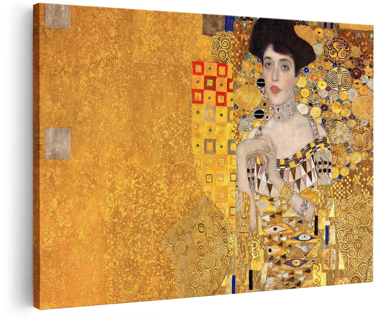 Artaza Canvas Schilderij Vrouw Gustav Klimt - 180x120 cm - Groot - Wanddecoratie Goud - Muurdecoratie Adele Bloch-Bauer - Decoratie Portret - Goud