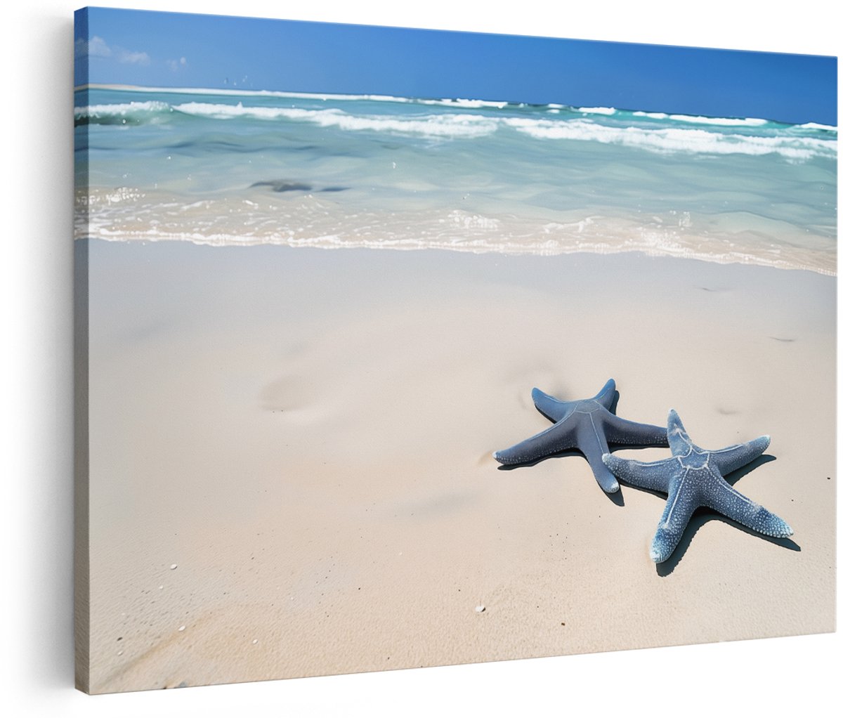 Artaza Canvas Schilderij Twee Zeesterren op een Strand - Dieren - 180x120 cm - Groot - Wanddecoratie Woonkamer - Schilderijen - Muurdecoratie