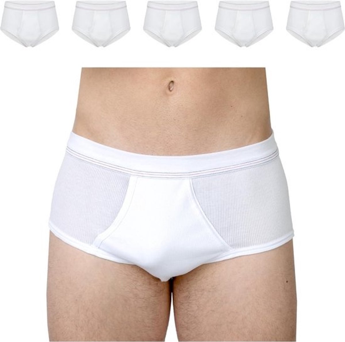5-Pack Herenslips Katoen - Dubbele Rib met Gulp en Comfortabele Tailleband