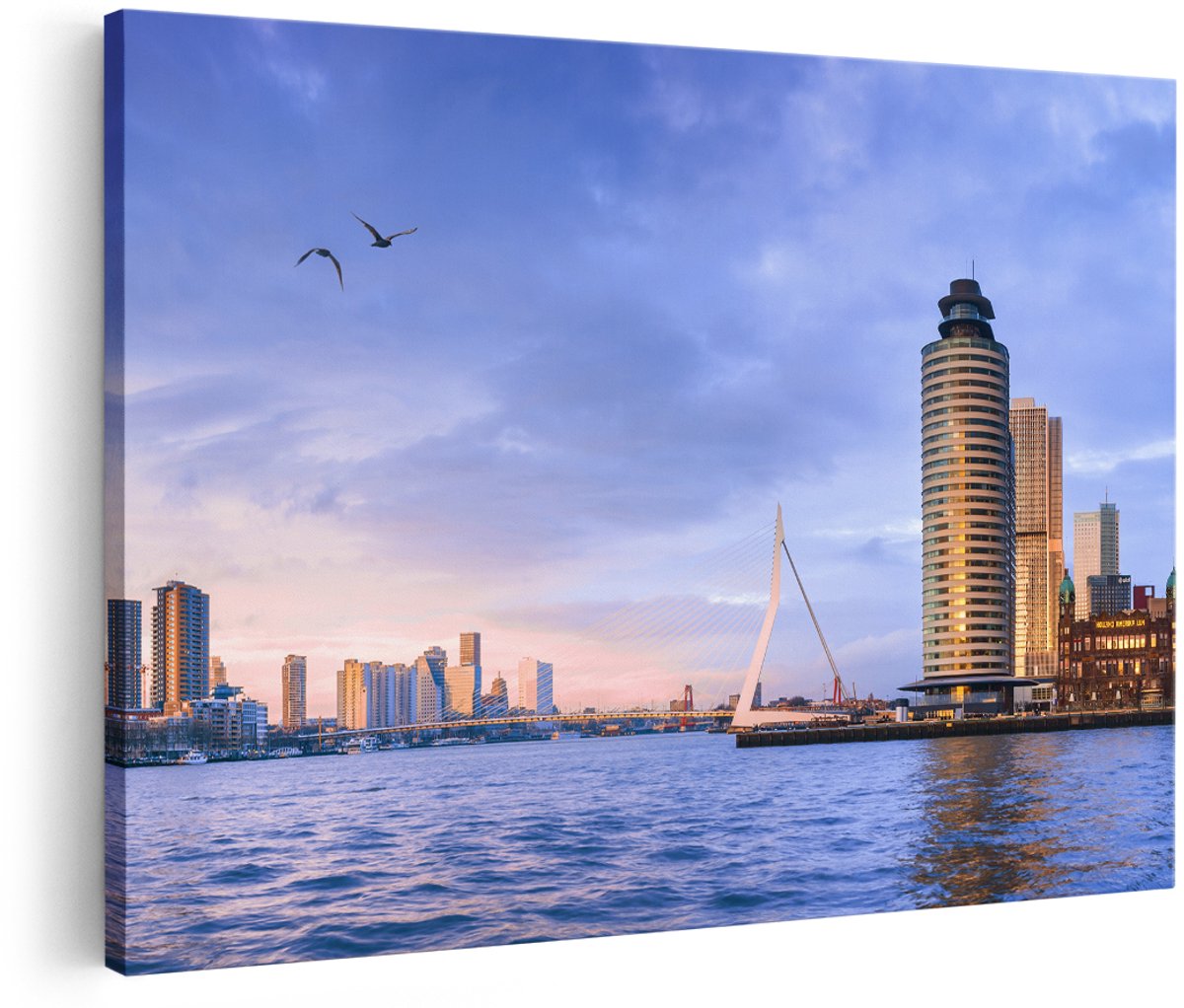 Artaza Canvas Schilderij Rotterdamse Skyline Aan Het Water - 180x120 cm - Groot - Foto Op Canvas - Wanddecoratie Woonkamer