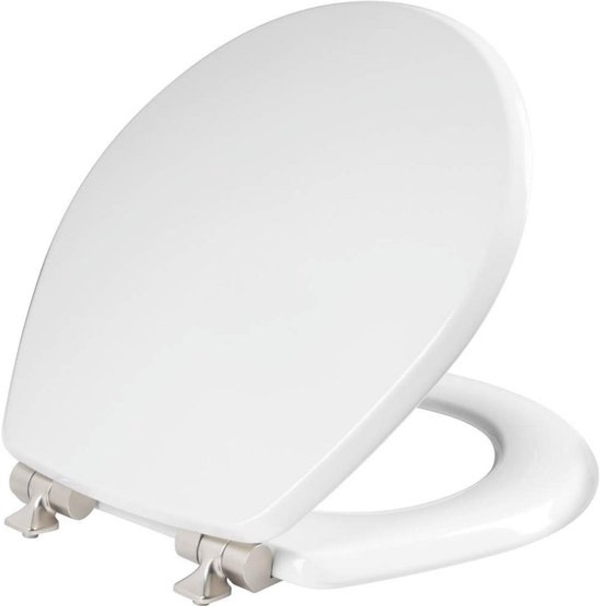 Ronde Houten Toiletbril met Zachtsluiting en Geborsteld Nikkel Scharnieren