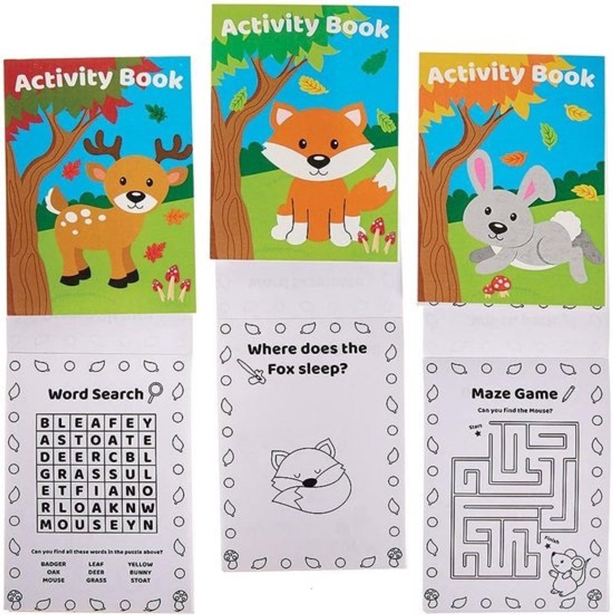12 Mini Activiteitenboeken met Bosdieren voor Kinderen - Ideaal Reisspel en Kleurboek