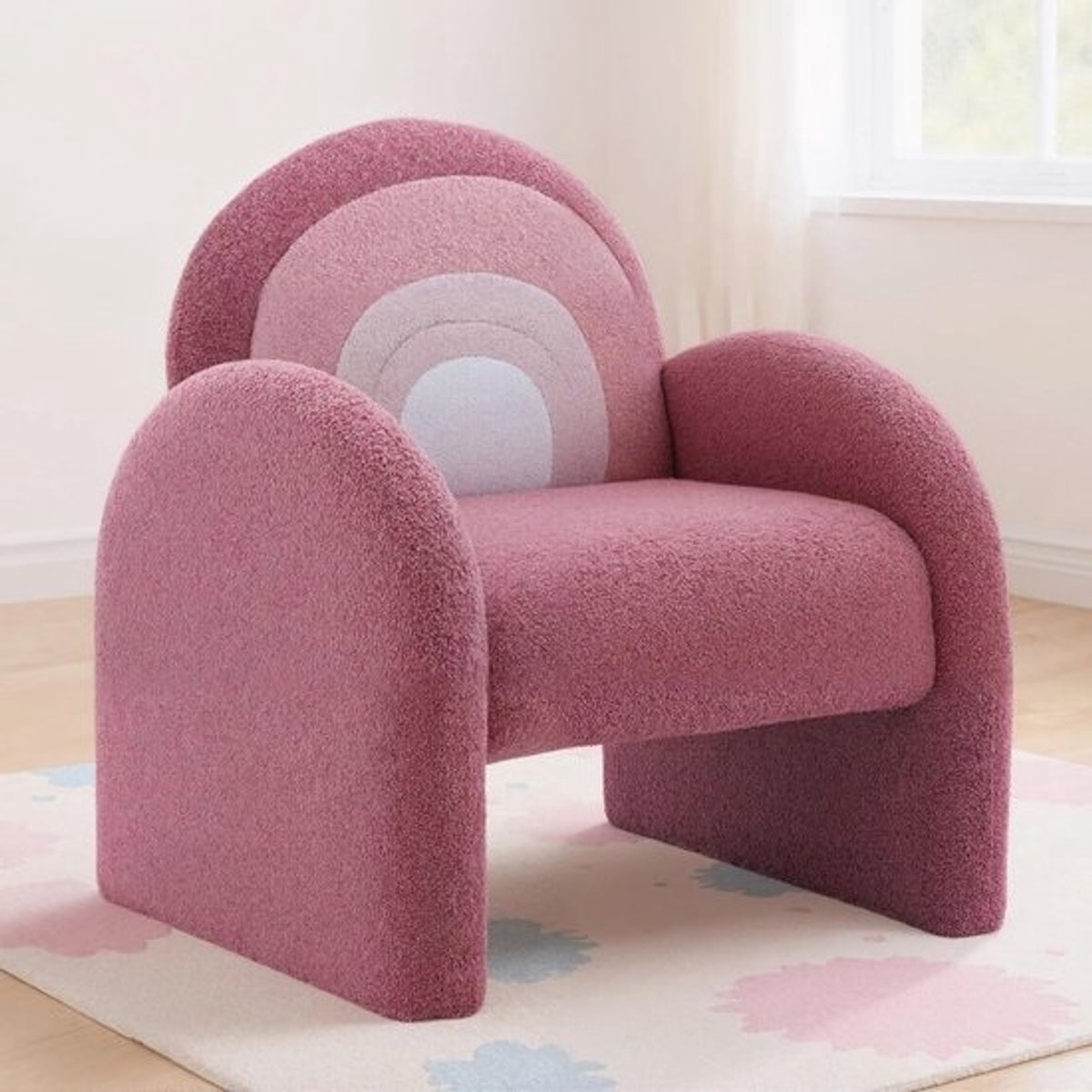 Kinderfauteuil van Imitatiebont voor Kinderen - Roze Kuipstoel voor Speelkamer en Woonkamer