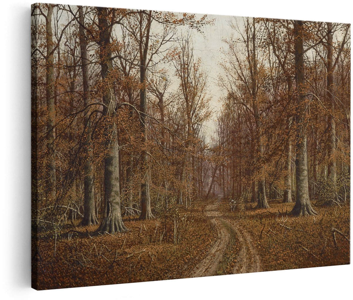 Artaza Canvas Schilderij Bos - 150x100 cm - Groot - Wanddecoratie Herfst Landschap - Muurdecoratie Bospad - Decoratie Natuur Woonkamer - Bruin