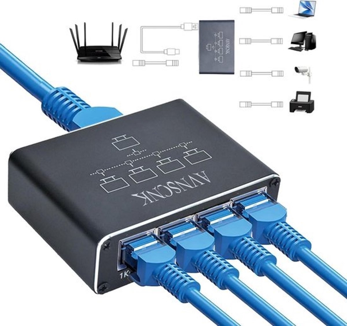 4-poorts netwerkschakelaar 1000 Mbit/s voor gigabit ethernet verbindingen