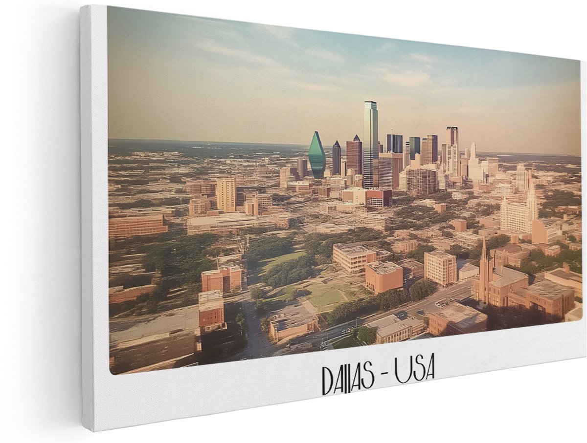 Artaza Canvas Schilderij Dallas USA - 140x70 cm - Groot - Wanddecoratie Skyline - Muurdecoratie Stad Vintage - Kantoor Kamer Accessoires