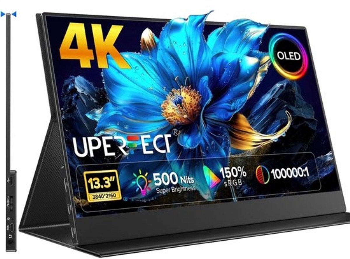 Draagbare Monitor - 4K OLED Scherm - Uitbreiding Beeld - Ultradun Aluminium - 133 Inch - Zwart