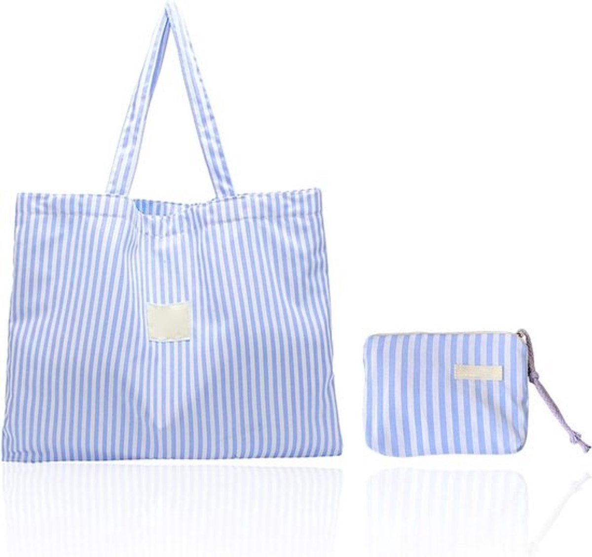 Canvas Tas - Katoenen Tas - Dagelijks Gebruik - Set Met Portemonnee - 50x40 Cm - Blauw Gestreept