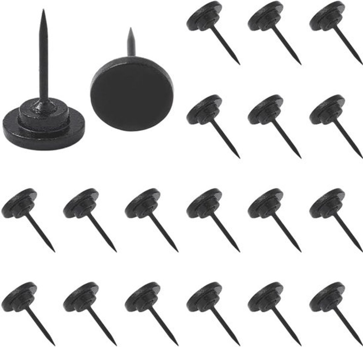 Metalen Pushpins - Duimspijkers Pinnen - Borden Bevestigen - Platte Ronde Kop - 1.75 cm Lengte - Zwart