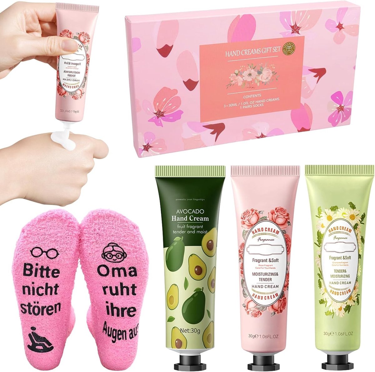 Cadeauset voor vrouwen met grappige sokken en handcrème, perfect voor oma's en kerstgeschenken