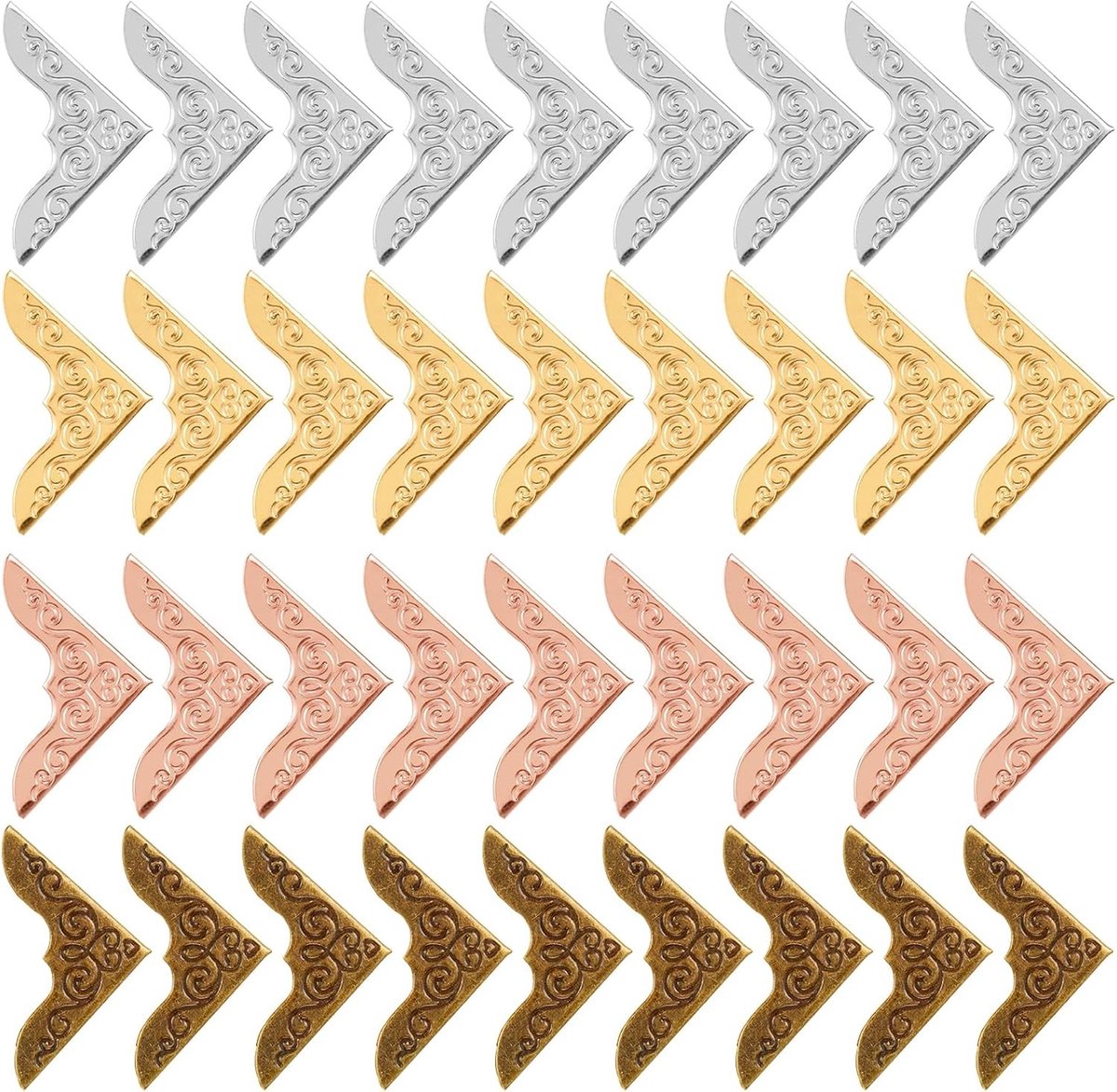 80 Stuks Metalen Hoekbeschermers voor Boeken, Vintage IJzeren Hoekbeschermers in 4 Kleuren voor Scrapbook en Fotoalbums, Triangle Gegraveerde Decoratieve Hoekframe voor Notitieboeken