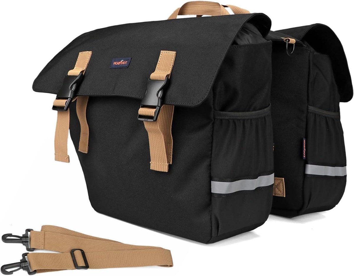 Dubbele Fietstas - Bagagetas - Fietsen Boodschappen - Afneembare Schouderband - 33 x 12.5 x 30 cm - Zwart