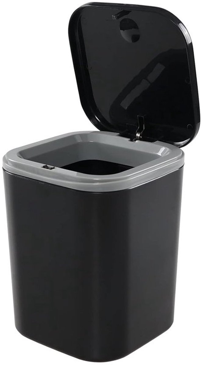 Kleine Prullenbak - Mini Vuilnisbak - Bureau Opruimen - Handige Klep - 0.5 Gallon - Zwart