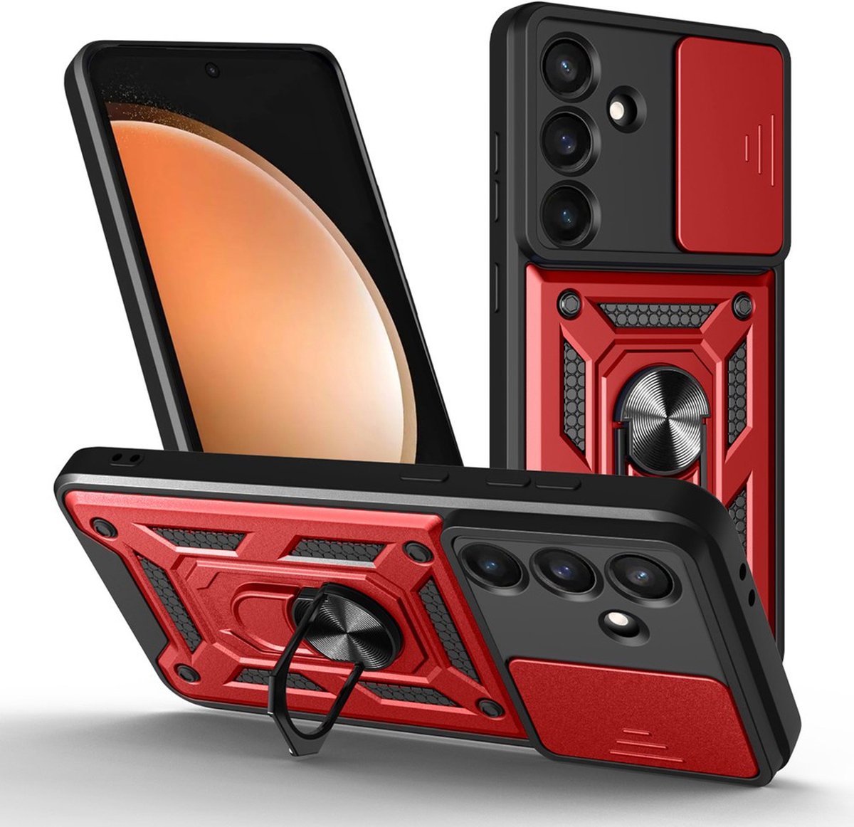 MobyDefend Hoesje - Geschikt voor Samsung Galaxy S26 FE - Pantsercase Met Draaibare Ring - Rood