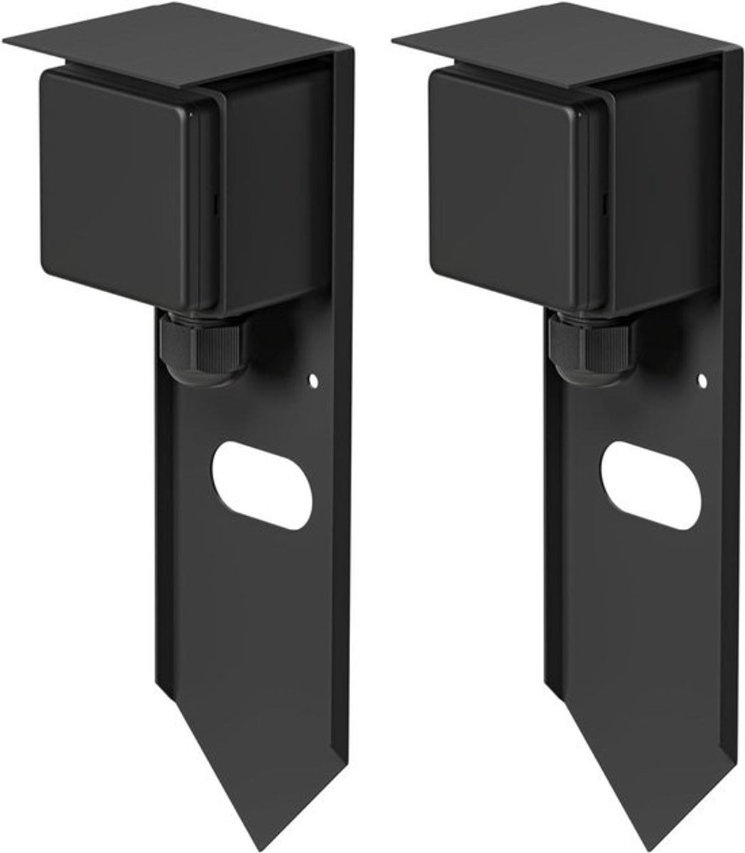 Tuincontactdoos met Grondpin - Buitenstopcontact Zuil - Stroomvoorziening Buiten - Roestvrij Staal IP44 - 24 cm - Zwart