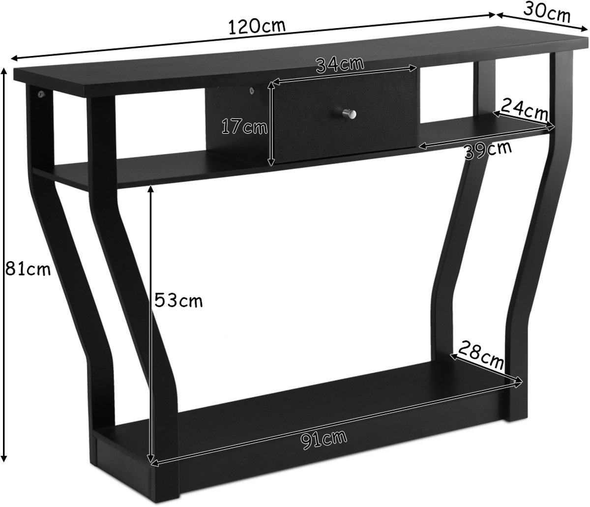 SureDeal® - Consoletafel - Console Tafel - Lade - Plank Hal Entree - Opslag Zwart - 120x30x81 cm - Donkerbruin