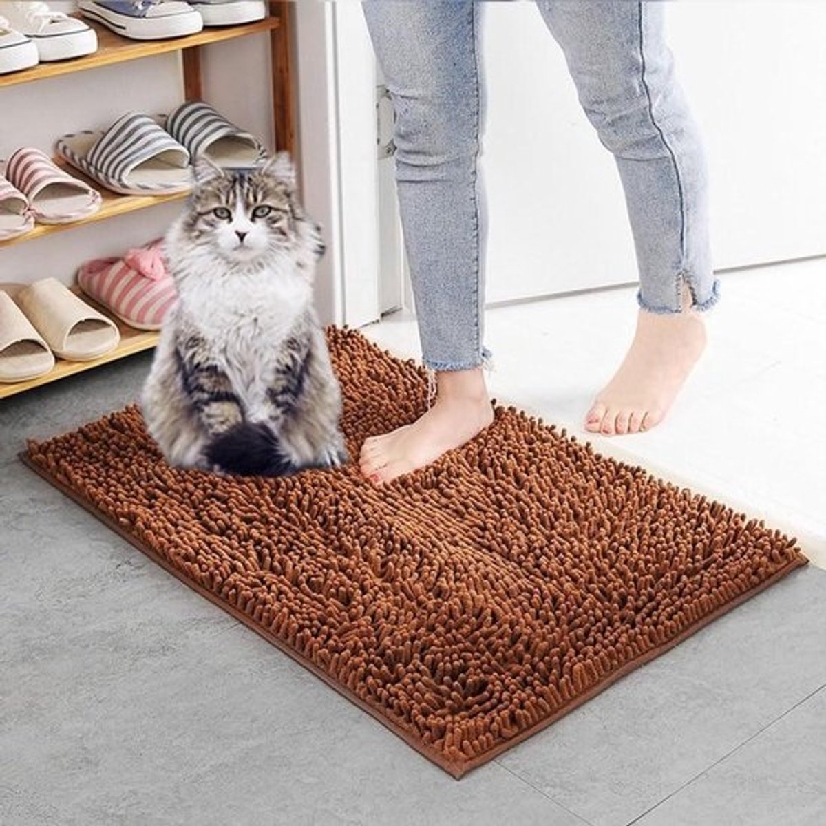 Badmat Set - Douchemat Vloerkleed - Badkamer Comfort - Zacht Pluche Chenille - 40 x 60 cm - Koffie