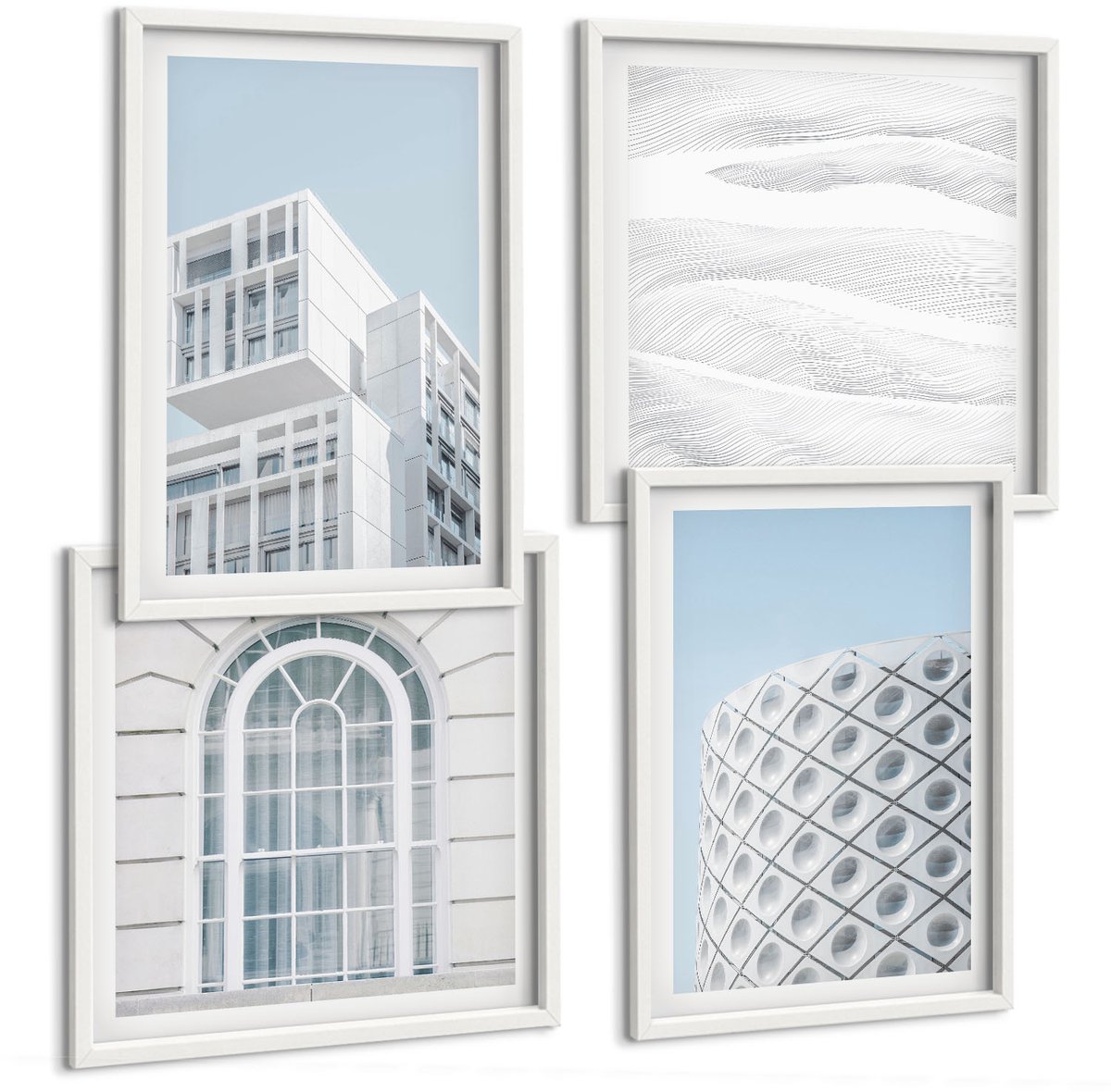 Wallfluent 4-Delige Schilderij Set - Moderne Architectuur: Minimalisme En Geometrie - 40 x 40 En 40 x 60 - Wanddecoratie - Moderne Interieurdecoratie